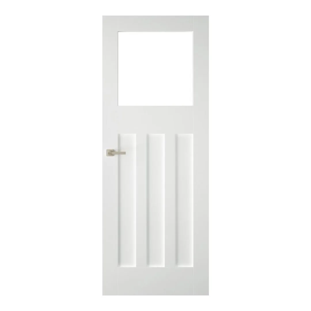 1930s White Primed 3 Panel Glazed Door